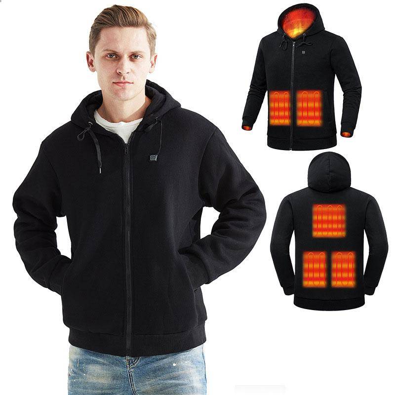 5 Bereiche beheizter Hoodie Herren USB beheizte Jacke Hoodies, Heizpullover Damen Sweatshirt mit Kapuze Übergroßer beheizter Reißverschluss-Hoodie 3XL schwarz von Joom DACH