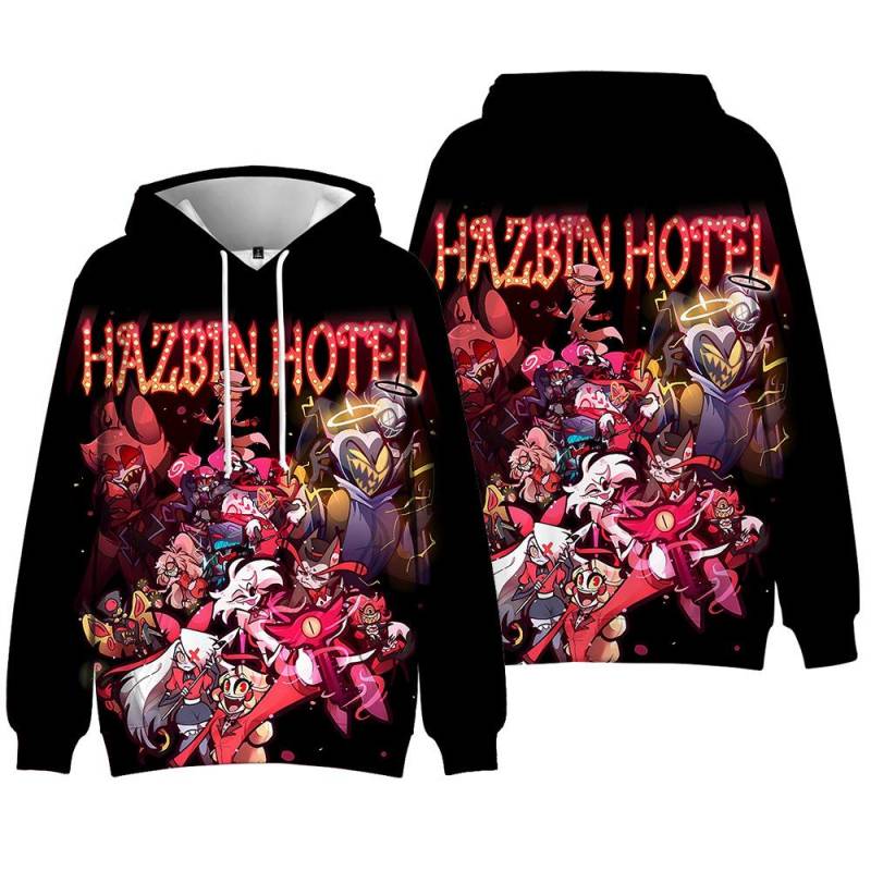 5 Farben Mode Hazbin Hotel Anime Hoodie Streetwear Cartoon Bedrucktes Kapuzensweatshirt Herren Damen Cosplay Sport Pullover S schwarz von Joom DACH