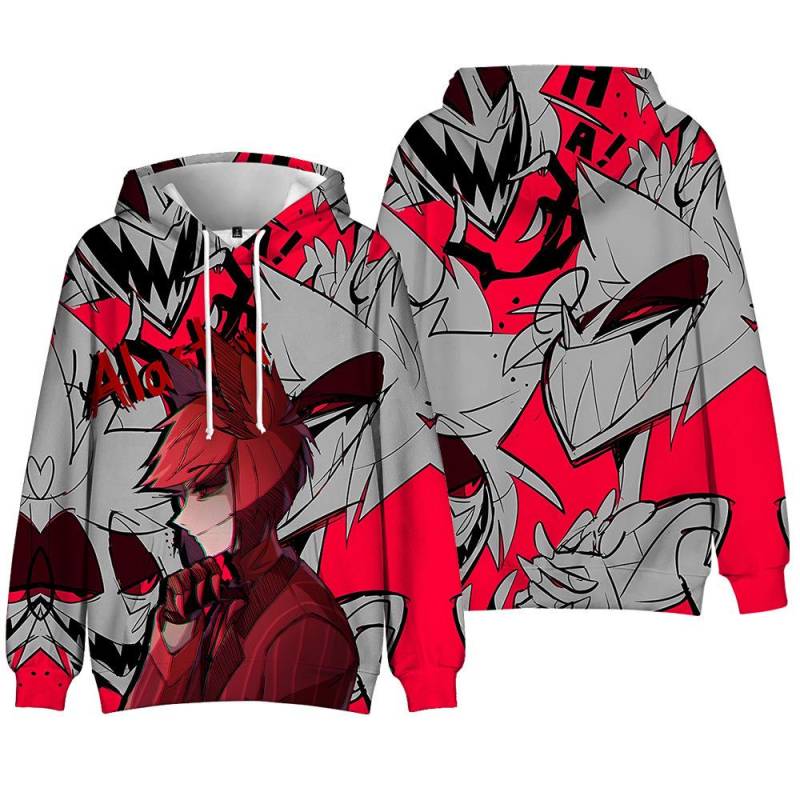 5 Farben Mode Hazbin Hotel Anime Hoodie Streetwear Cartoon Bedrucktes Kapuzensweatshirt Herren Damen Cosplay Sport Pullover XXXL grau von Joom DACH