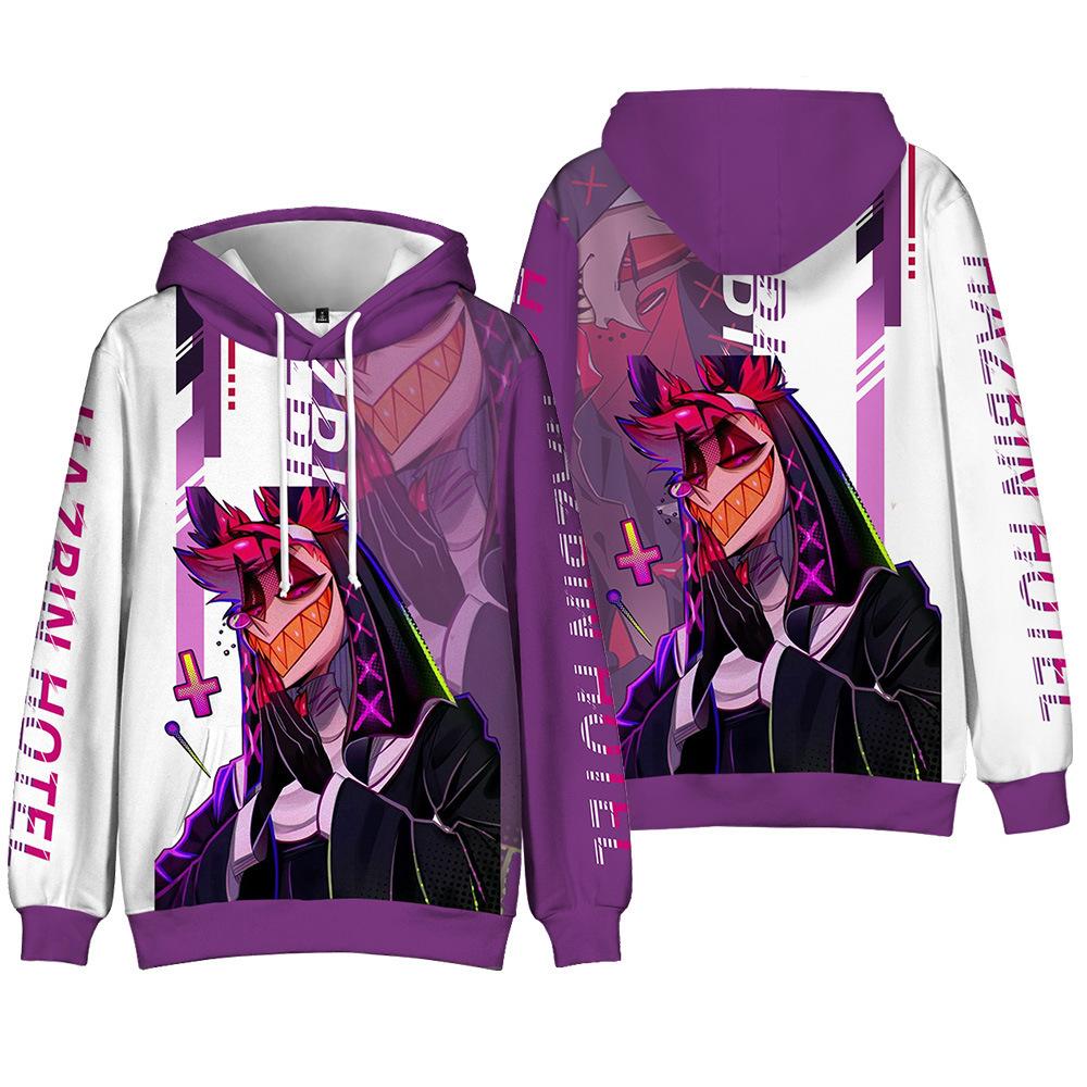5 Farben Mode Hazbin Hotel Anime Hoodie Streetwear Cartoon Bedrucktes Kapuzensweatshirt Herren Damen Cosplay Sport Pullover XXXXL violett von Joom DACH