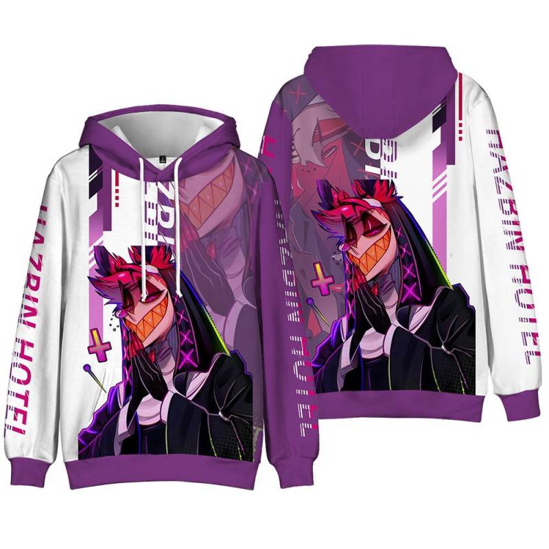 5 Farben Mode Hazbin Hotel Anime Hoodie Streetwear Cartoon Bedrucktes Kapuzensweatshirt Herren Damen Cosplay Sport Pullover XXXXL violett von Joom DACH