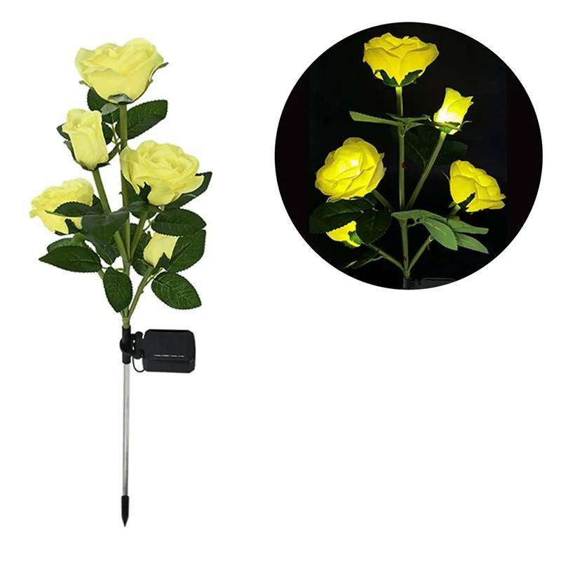 5 Kopf LED Solar Rose Lichter Solar Simulation Rose Lampen Rasen Lichter Nacht Lampe Landschaft Garten Home Dekoration Blume Licht gelb von Joom DACH