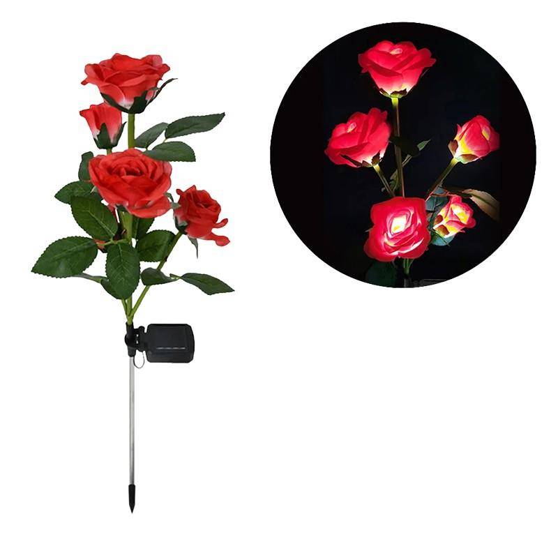 5 Kopf LED Solar Rose Lichter Solar Simulation Rose Lampen Rasen Lichter Nacht Lampe Landschaft Garten Home Dekoration Blume Licht rot von Joom DACH