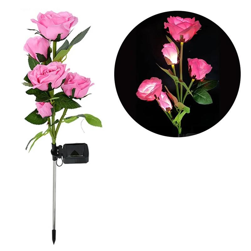 5 Kopf LED Solar Rose Lichter Solar Simulation Rose Lampen Rasen Lichter Nacht Lampe Landschaft Garten Home Dekoration Blume Licht rosa von Joom DACH