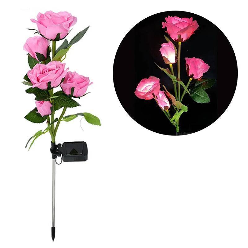 5 Kopf LED Solar Rose Lichter Solar Simulation Rose Lampen Rasen Lichter Nacht Lampe Landschaft Garten Home Dekoration Blume Licht rosa von Joom DACH