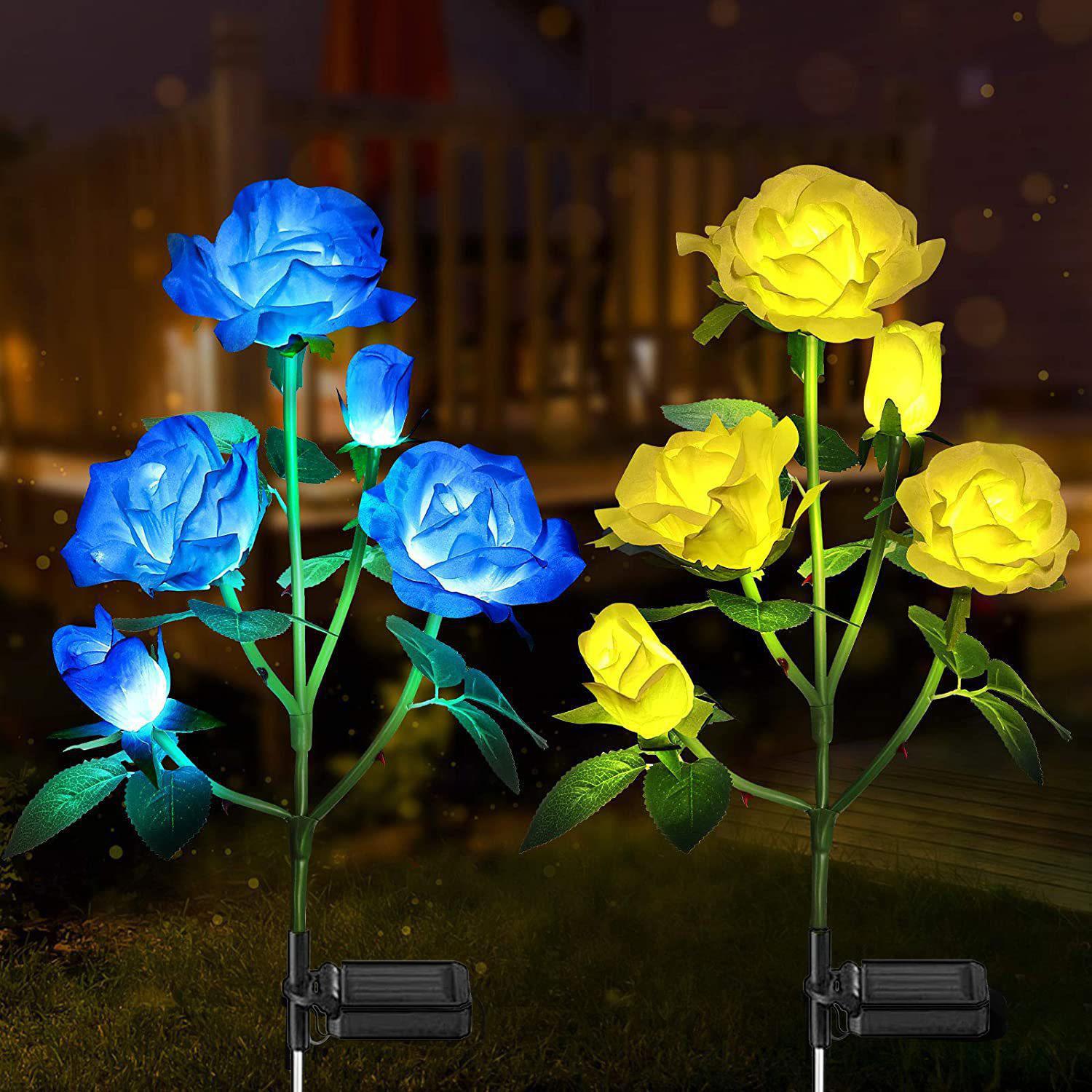 5 Kopf LED Solar Simulation Rose Blume Solar LED Licht Garten Hof Rasen Nachtlampe Landschaft rot von Joom DACH