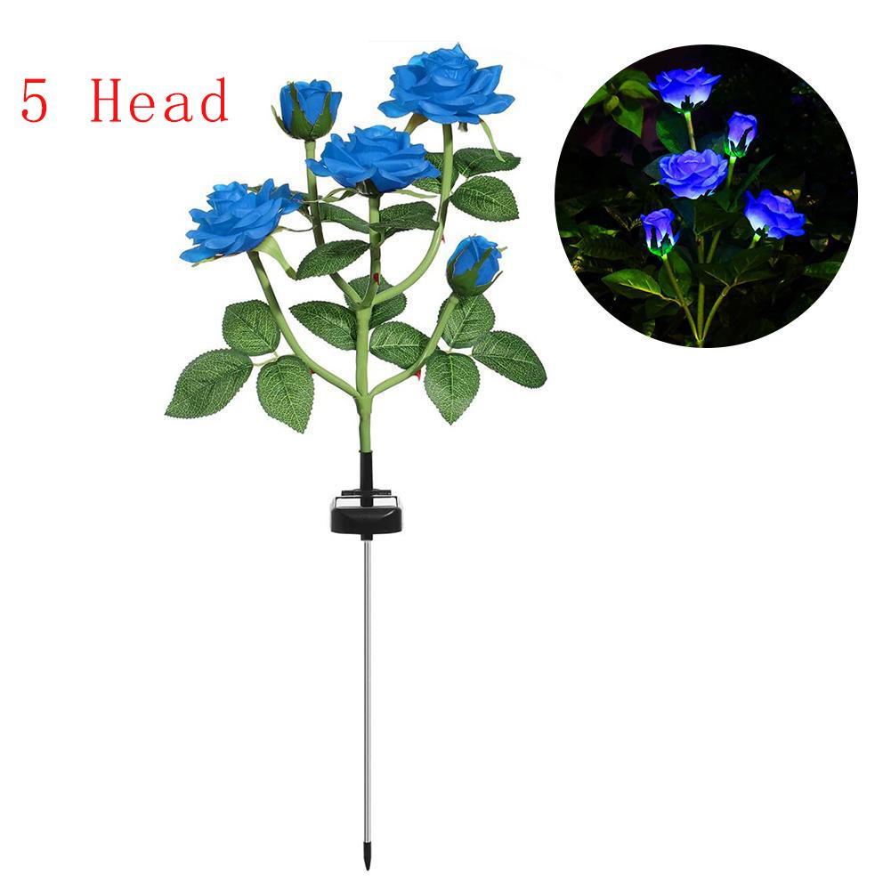 5 Kopf LED Solar Simulation Rose Blume Solar LED Licht Garten Hof Rasen Nachtlampe Landschaft blau von Joom DACH