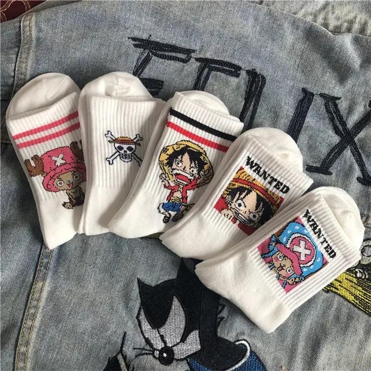5 Paar Anime One Piece Socken Cartoon Luffy Chopper Student Baumwolle Weiß Lang Kurz Bootssocken Bedruckte Strickwaren Socken Kinder Geschenk 5pcs von Joom DACH
