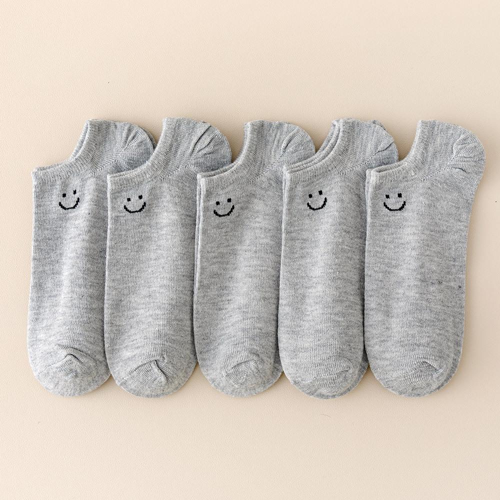 5 Paar Große Größe Smile Kurze Socken Damen Sportsocken Frühling und Sommer Atmungsaktiv Regenbogenfarbe Herren- und Damen-Bootssocken 5 Pairs grau von Joom DACH