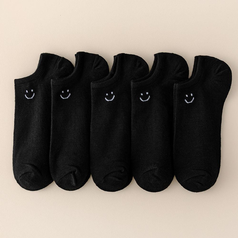 5 Paar Große Größe Smile Kurze Socken Damen Sportsocken Frühling und Sommer Atmungsaktiv Regenbogenfarbe Herren- und Damen-Bootssocken 5 Pairs schwarz von Joom DACH