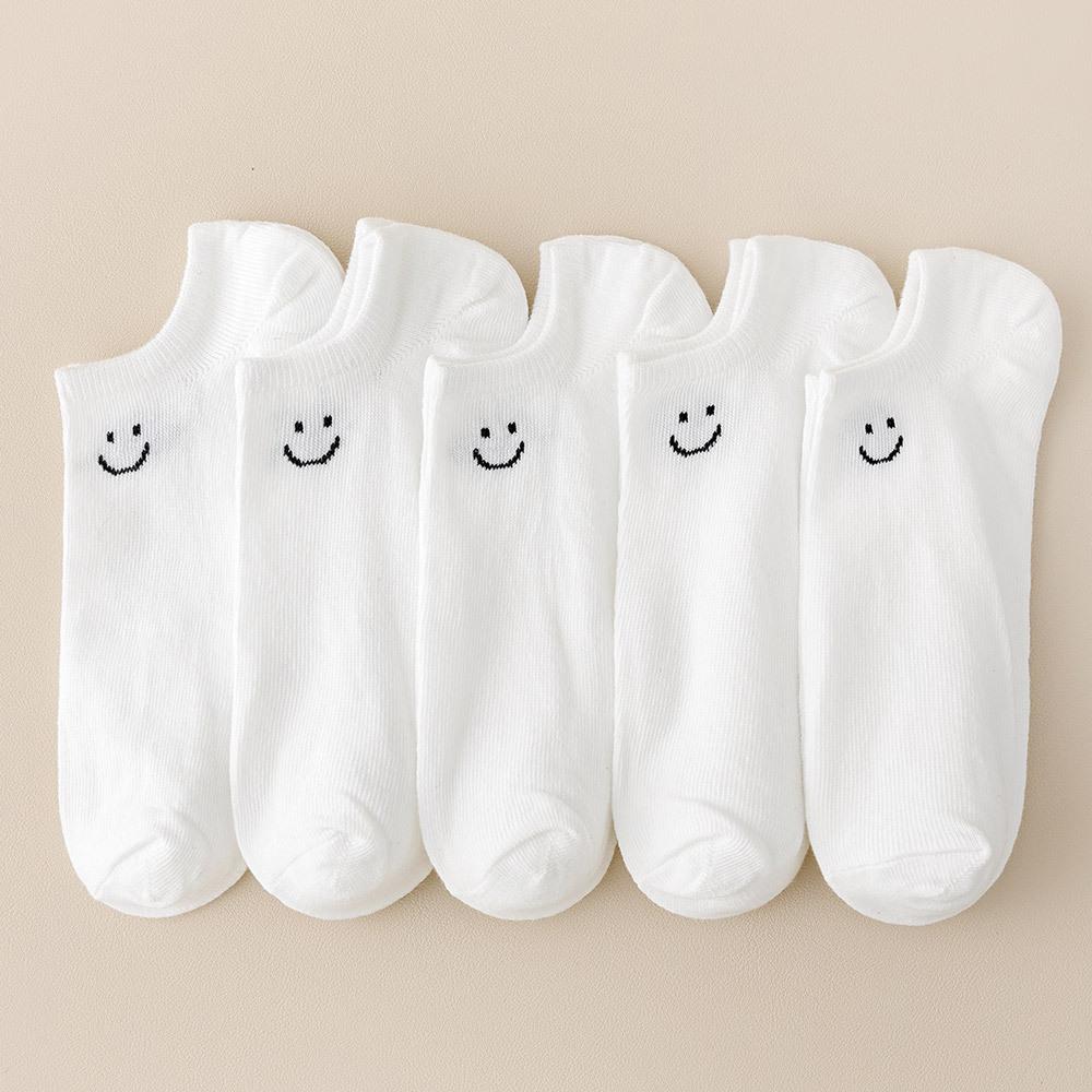 5 Paar Große Größe Smile Kurze Socken Damen Sportsocken Frühling und Sommer Atmungsaktiv Regenbogenfarbe Herren- und Damen-Bootssocken 5 Pairs weiß von Joom DACH