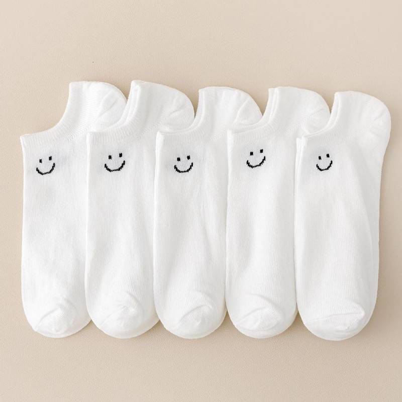 5 Paar Große Größe Smile Kurze Socken Damen Sportsocken Frühling und Sommer Atmungsaktiv Regenbogenfarbe Herren- und Damen-Bootssocken 5 Pairs weiß von Joom DACH