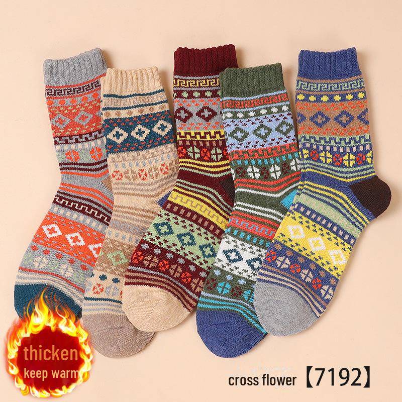 5 Paar Herren Retro Gestrickte Dicke Mittelhohe Socken - Warme Herbst- & Winter Japanischer Stil für Mittelalte & Ältere EUR38-43 von Joom DACH