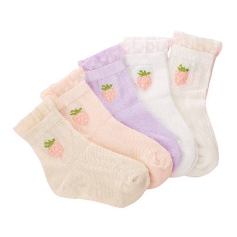 5 Paar Mädchen Atmungsaktive Netzsocken Cartoon Erdbeere Netz Niedlich Baumwolle Sport Kurze Socken Rein M(for 4-6.5kg) von Joom DACH
