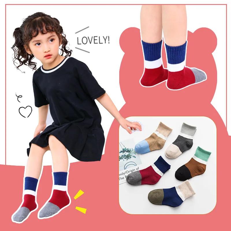5 Paar Schulsport Tennissocken Kinder Jungen Kleinkinder Mädchen Socken Kniehohe lange weiche Baumwolle Babysocken Streifen Kindersocken L von Joom DACH