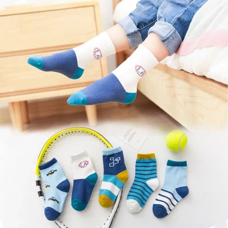 5 Paar Schulsport Tennissocken Kinder Jungen Kleinkinder Mädchen Socken Kniehohe lange weiche Baumwolle Babysocken Streifen Kindersocken L von Joom DACH