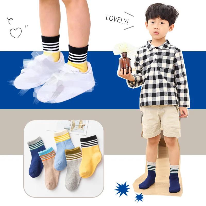5 Paar Schulsport Tennissocken Kinder Jungen Kleinkinder Mädchen Socken Kniehohe lange weiche Baumwolle Babysocken Streifen Kindersocken S von Joom DACH