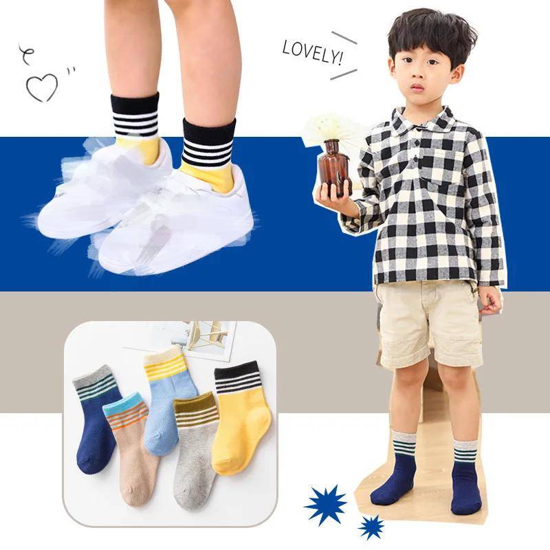 5 Paar Schulsport Tennissocken Kinder Jungen Kleinkinder Mädchen Socken Kniehohe lange weiche Baumwolle Babysocken Streifen Kindersocken S von Joom DACH