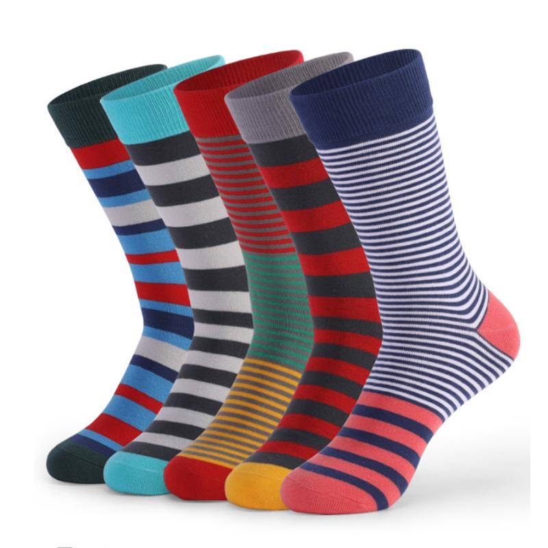 5 Paar große Herrensocken, heißer Verkauf, Standard-Business-Casual, neue Socken, gestreift, glücklich, Baumwolle, Socken, bunte Herren-Socken, Übergröße, EU38–46 EUR38-46 bunt von Joom DACH