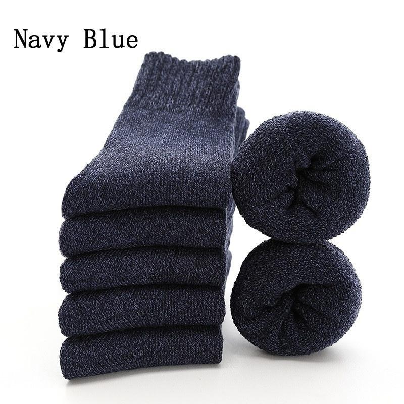 5 Paar superdicke Woll-Kaschmir-Socken halten warm, Merinowolle-Kaninchen-Socken, Herbst und Winter, lässige kältebeständige Socken für Männer und Frauen navy blau von Joom DACH