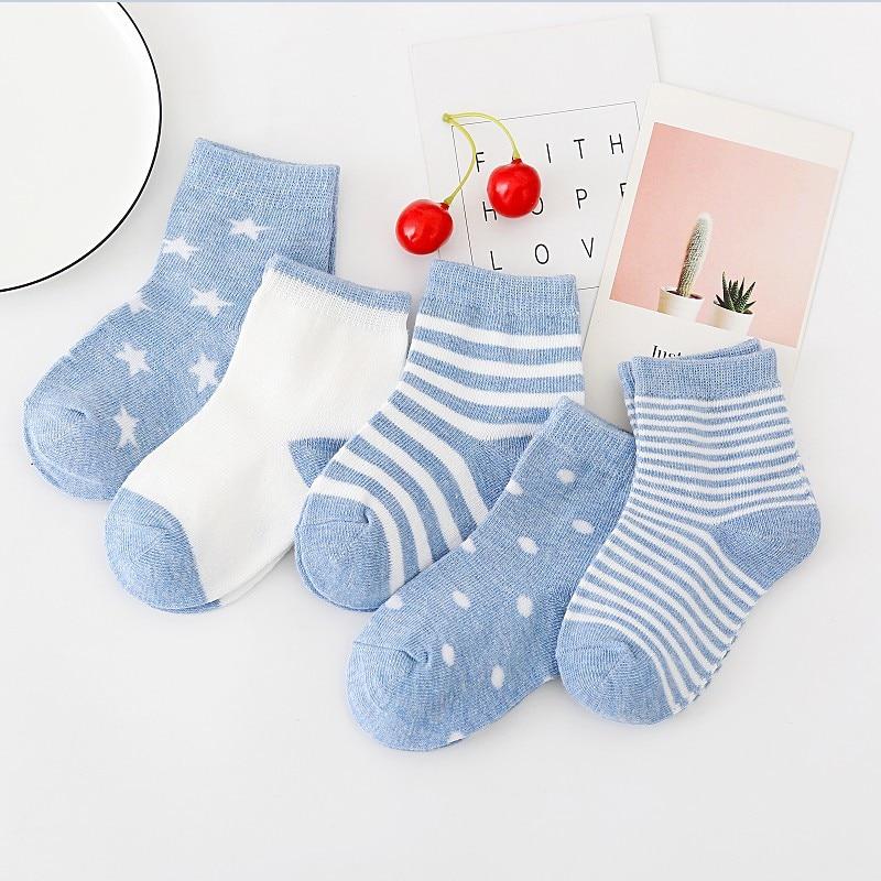 5 Paare/los Kinder Weiche Baumwolle Socken Junge Mädchen Baby Niedlichen Cartoon Atmungsaktive Streifen Punkte Mode Socken Herbst Frühling S hellblaue von Joom DACH
