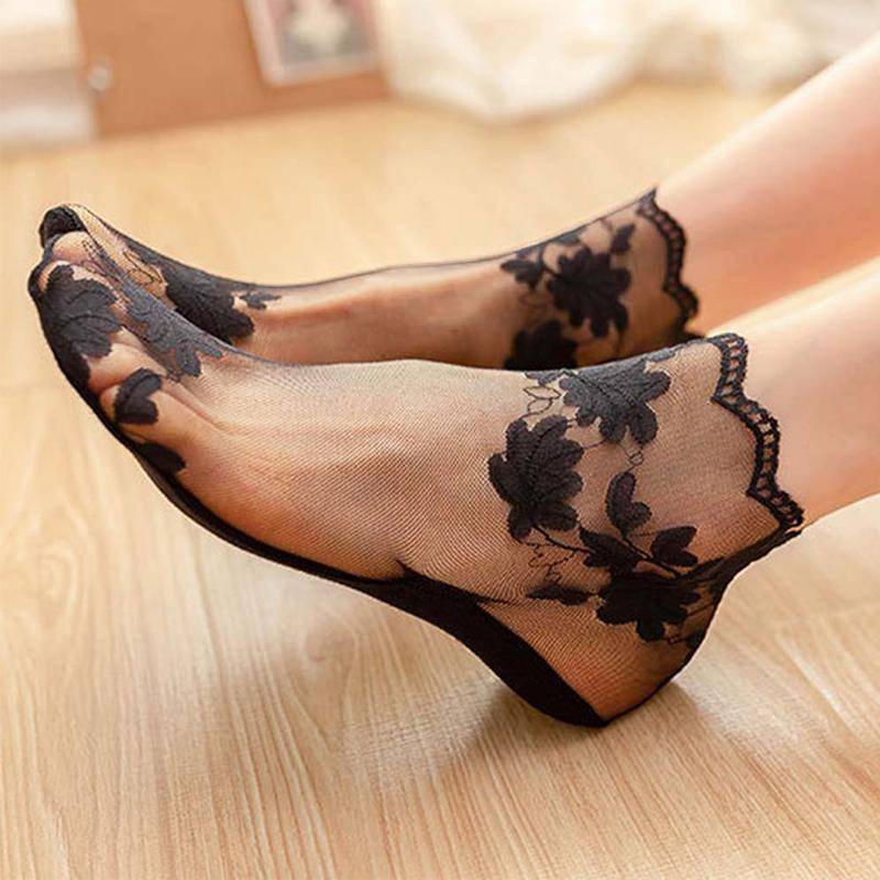 5 Paare/los Socken frauen Spitze Transparent Lolita Unsichtbare Sommer Dünne Nicht-slip Short Ankle Schwarz Low Cut Boot socke 5 pairs von Joom DACH