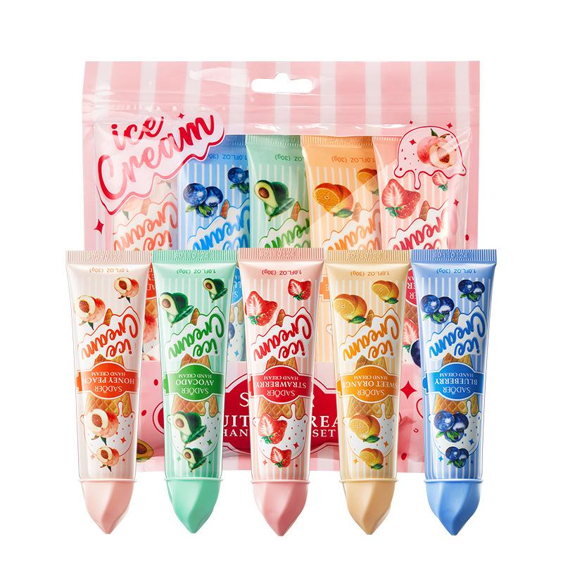 5 Stück/Box Weihnachtsgeschenk-Eis-Handcreme-Set, 30 g, Fruchtduft, feuchtigkeitsspendende Feuchtigkeit hand-painted（C） von Joom DACH