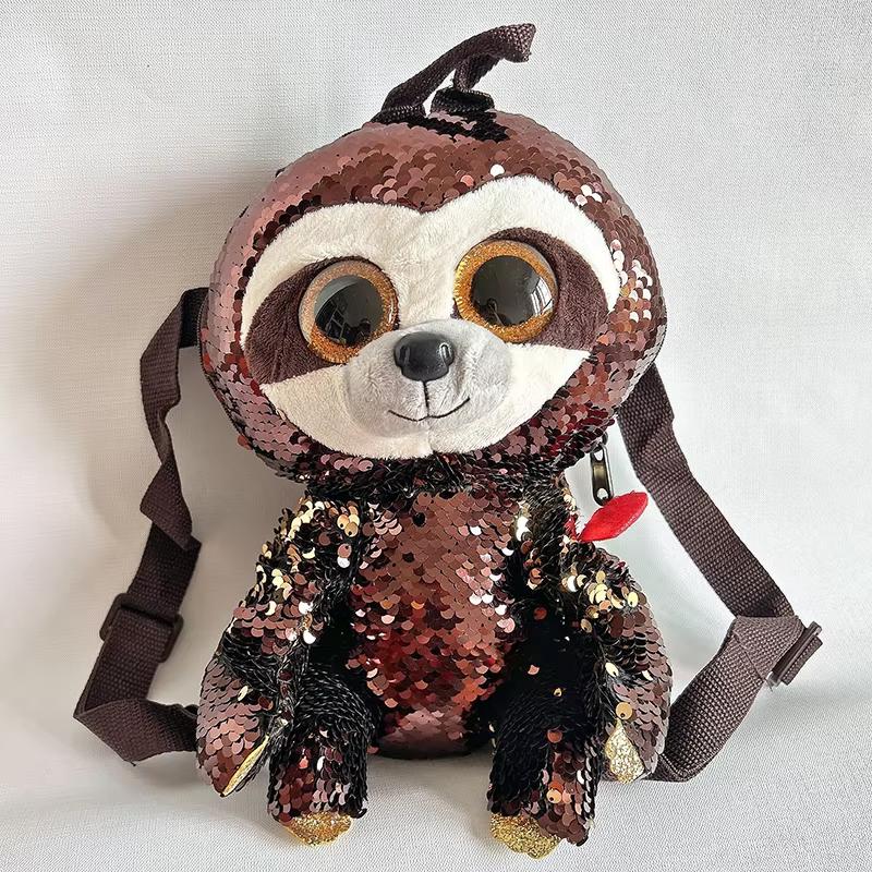 5 Stück/Los Plüsch Rucksäcke mit großen Augen und reversiblen Pailletten, niedlicher Tierstil, braunes Faultier-Anhängsel, Weihnachtsgeschenke für Kinder von Joom DACH