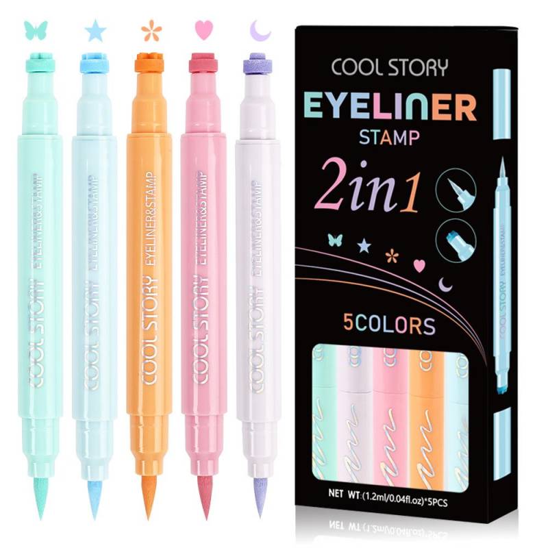 5 Stück/Set Liebe Blumen Eyeliner Stempelstift Bunter Rosa Blauer Flüssig Eyeliner Doppelseitiger Stempel Eyeliner Stift Schnelltrocknendes Make-up 5pcs von Joom DACH