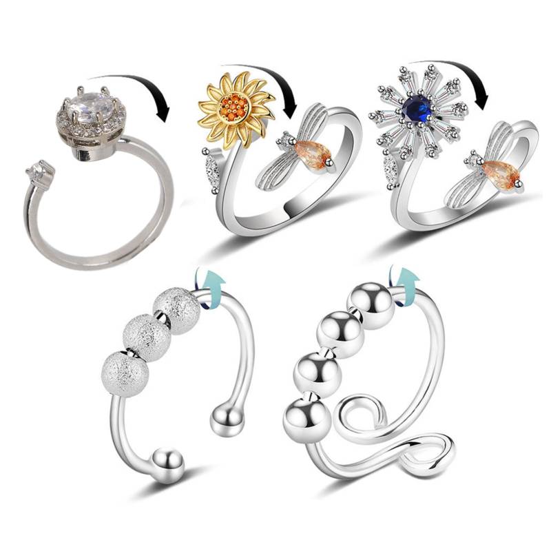 5 Stück Drehringe für Damen Verstellbare Ringe Blumenring Perle Stressabbau Stapelbar Meditation von Joom DACH