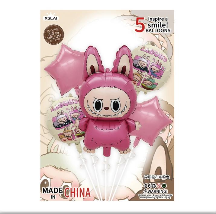 5 Stück Niedlicher Cartoon Labubu Aluminiumfolienballon Kinder Geburtstagsfeier Dekoration Babyparty Aufblasbares Spielzeug rosa von Joom DACH