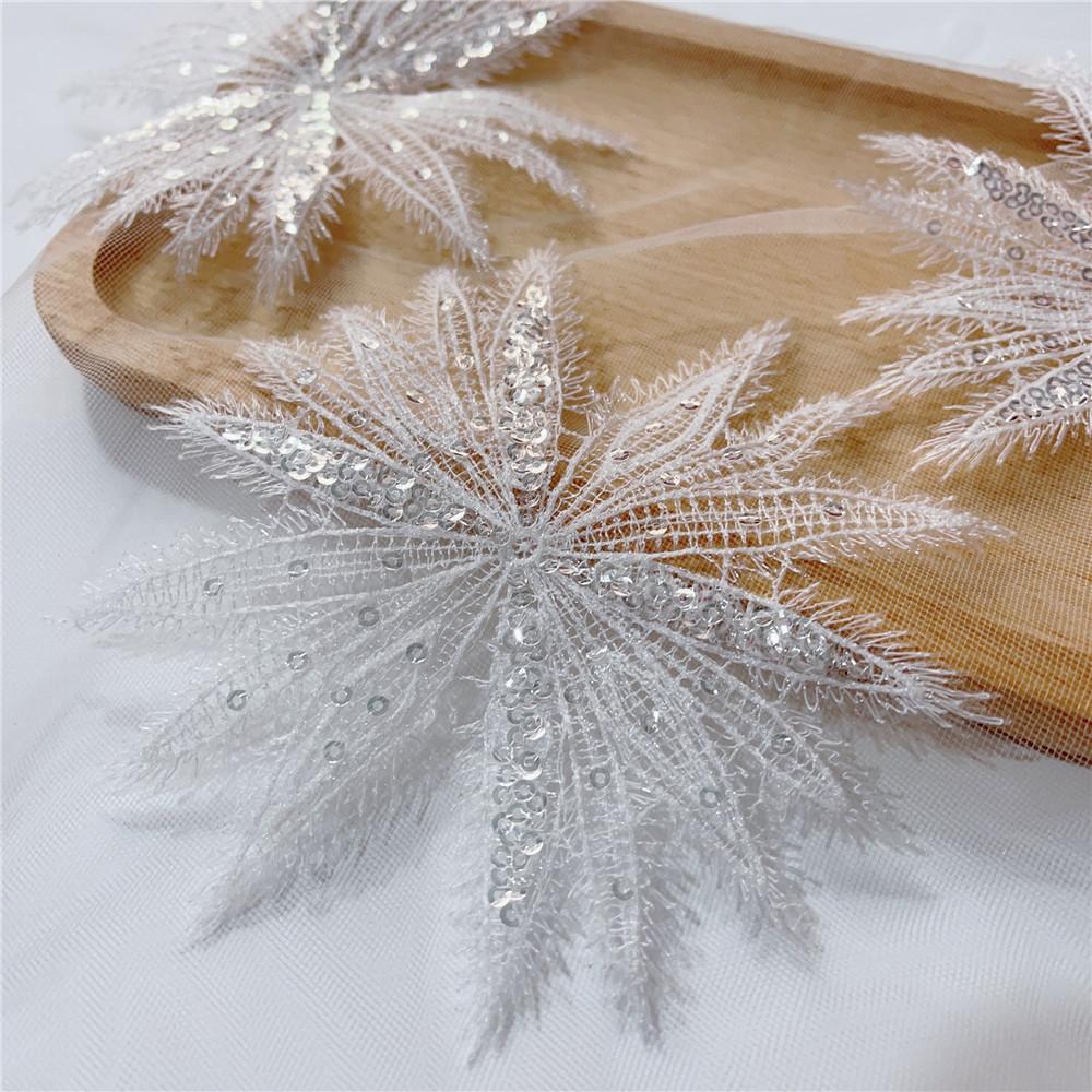 5 Stücke Weiß Pailletten Bestickt Patch Für Hochzeit Kleider Spitze Applique Reparatur weiß von Joom DACH