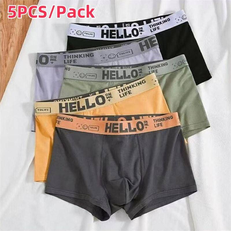 5 Teile/paket Männer Shorts Höschen Brief Drucken Patchwork Farbe Shorts Slips Mittlere taille Atmungsaktive Bequeme Unterwäsche L von Joom DACH