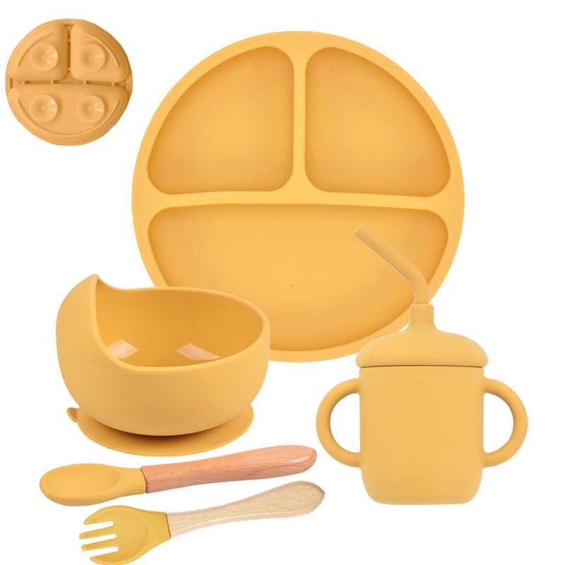 5 Teile/satz Baby Weiche Silikon Geschirr Kind Fütterung Dishe Sucker Platte Schüssel Löffel Gabel Set Kinder Gerichte Nicht-slip geschirr Set von Joom DACH