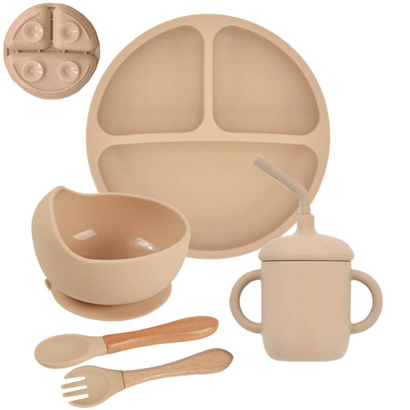 5 Teile/satz Baby Weiche Silikon Geschirr Kind Fütterung Dishe Sucker Platte Schüssel Löffel Gabel Set Kinder Gerichte Nicht-slip geschirr Set von Joom DACH
