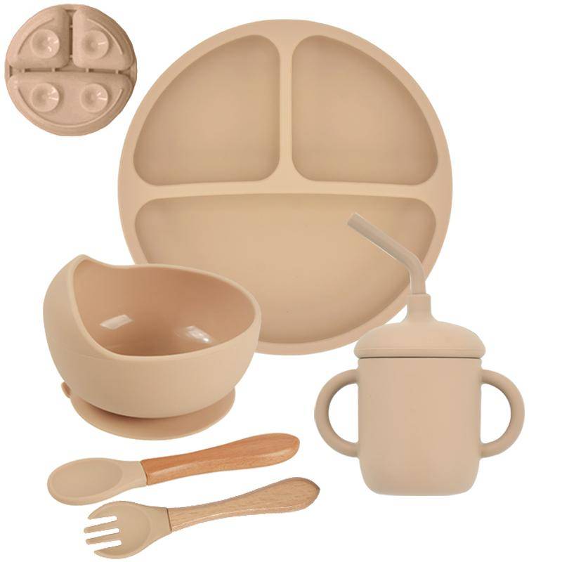 5 Teile/satz Baby Weiche Silikon Geschirr Kind Fütterung Dishe Sucker Platte Schüssel Löffel Gabel Set Kinder Gerichte Nicht-slip geschirr Set von Joom DACH