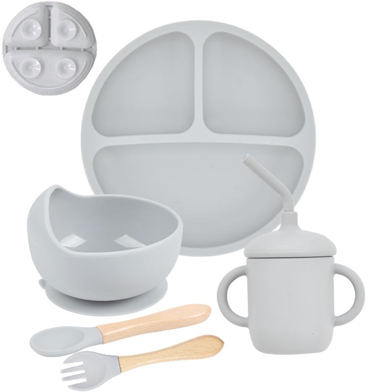 5 Teile/satz Baby Weiche Silikon Geschirr Kind Fütterung Dishe Sucker Platte Schüssel Löffel Gabel Set Kinder Gerichte Nicht-slip geschirr Set von Joom DACH
