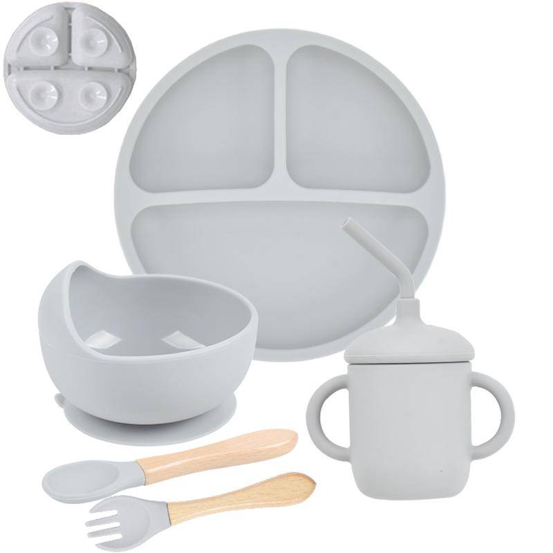 5 Teile/satz Baby Weiche Silikon Geschirr Kind Fütterung Dishe Sucker Platte Schüssel Löffel Gabel Set Kinder Gerichte Nicht-slip geschirr Set von Joom DACH