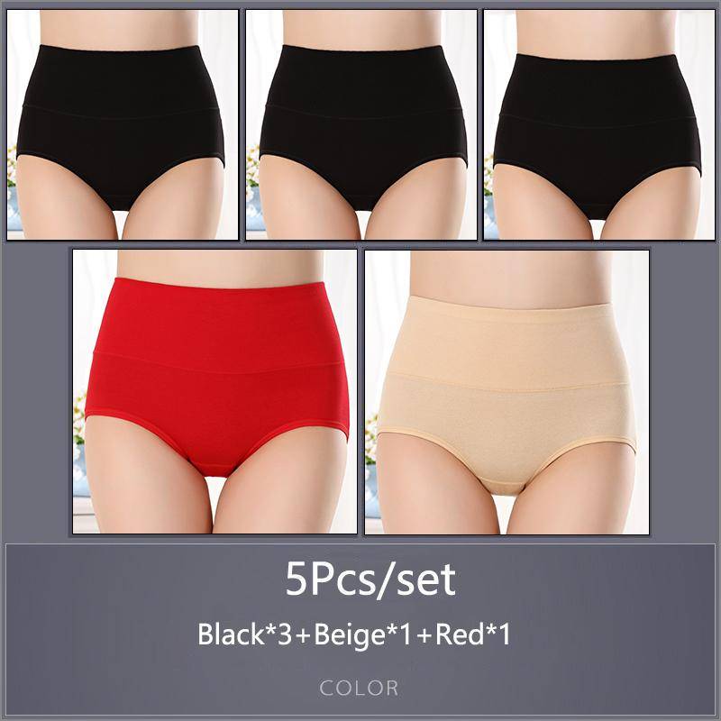 5 Teile/satz Damen Hohe Taille Baumwolle Höschen Slips Weiche Atmungsaktive Bequeme Unterwäsche Plus Größe M-XXXXL XXL&5pcs von Joom DACH