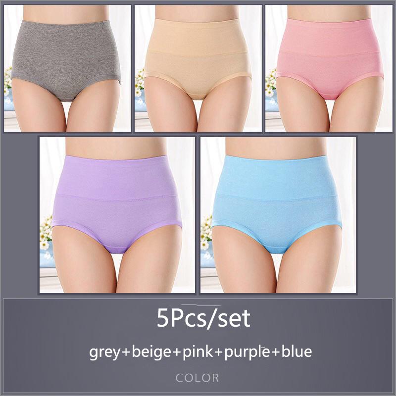5 Teile/satz Damen Hohe Taille Baumwolle Höschen Slips Weiche Atmungsaktive Bequeme Unterwäsche Plus Größe M-XXXXL XXL&5pcs von Joom DACH