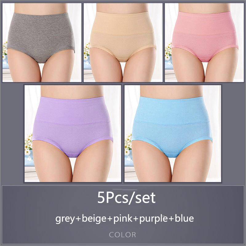 5 Teile/satz Damen Hohe Taille Baumwolle Höschen Slips Weiche Atmungsaktive Bequeme Unterwäsche Plus Größe M-XXXXL XXL&5pcs von Joom DACH