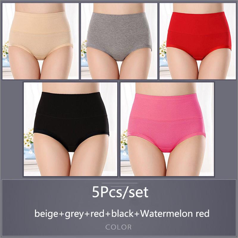 5 Teile/satz Damen Hohe Taille Baumwolle Höschen Slips Weiche Atmungsaktive Bequeme Unterwäsche Plus Größe M-XXXXL XXL&5pcs von Joom DACH