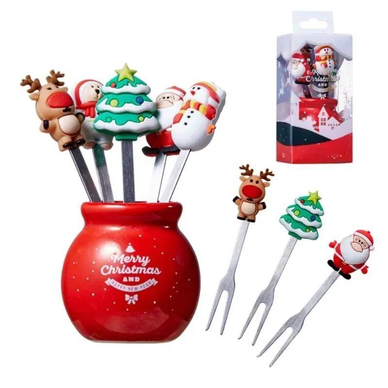 5 stücke Thema Weihnachten Obst Gabel Mit Glas Edelstahl Obst Gabel Set Salat Besteck Küche Gadgets Feliz Navidad Kinder Gefälligkeiten von Joom DACH