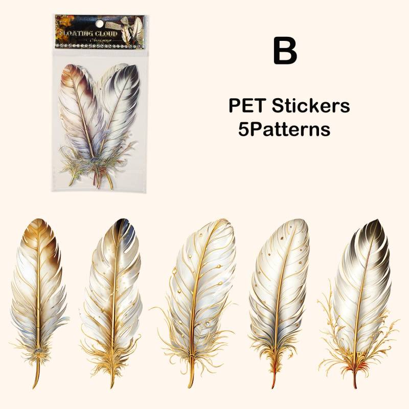 5 teile/paket Große Größe Federn Aufkleber Wasserdicht PET DIY Scrapbooking Kunst Collage Junk Journal Decor Aufkleber Schreibwaren von Joom DACH