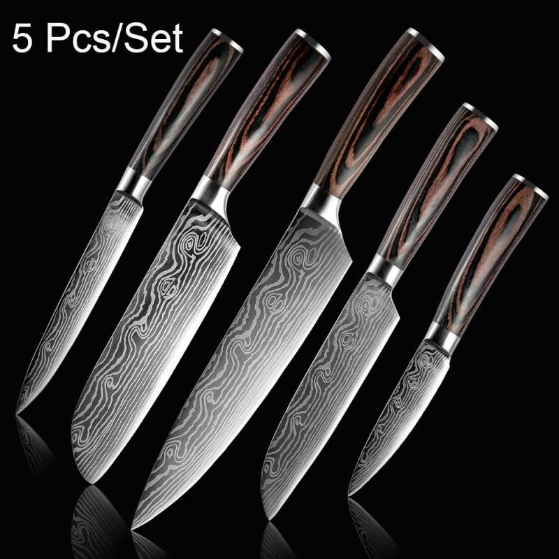5-teiliges Küchenmesser-Set mit Edelstahlklinge, Damaskus-Laser-Kochmesser-Set 5pcs von Joom DACH