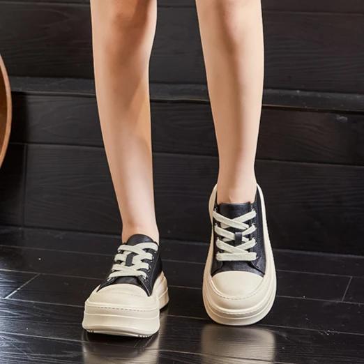 5.8Cm Echtes Mikrofaser-Leder Plateau Schuhe Keil HighSneakers Damen Schuhe Weiß Mode Flats Vulkanisiert Größe 35-40 39 schwarz von Joom DACH