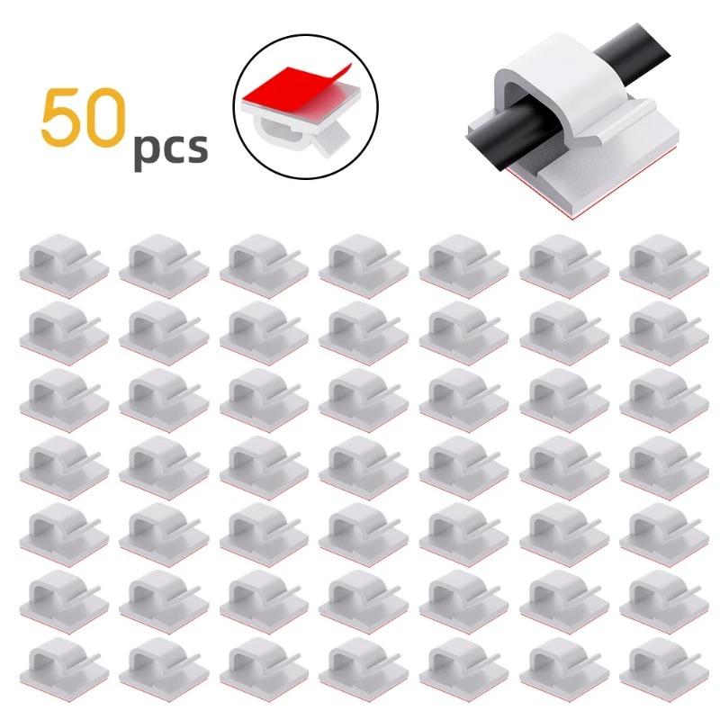 50/20/10PCS Cable Organizer Clips Wire Winder Holder Earphone Mouse Cord Clip Protector Management Adhesive Hooks Desk Clamp White 50PCS von Joom DACH