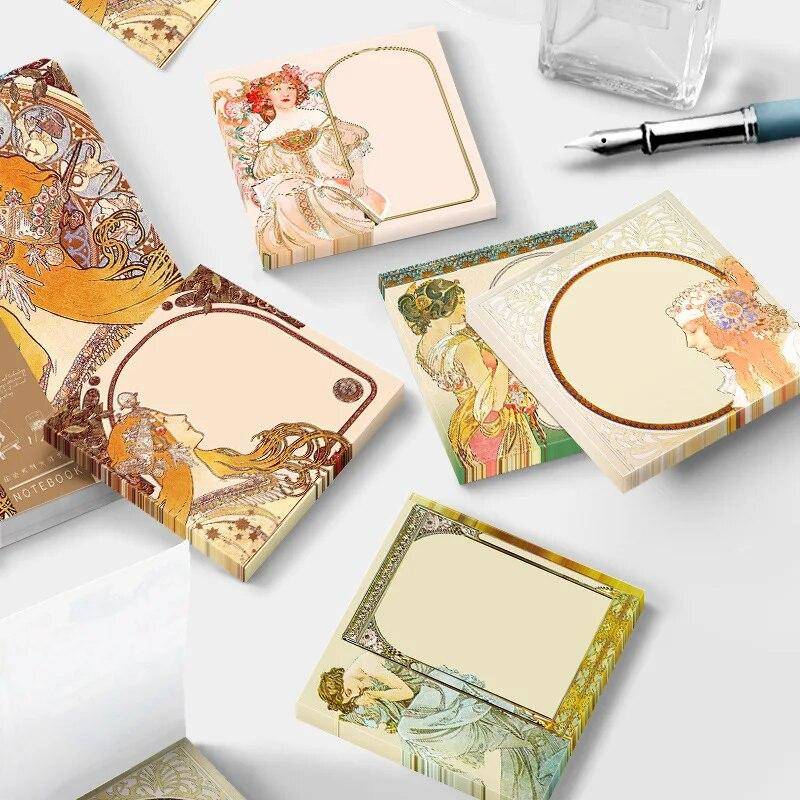 50 Blatt/Set Alphonse Mucha Ölgemälde Serie Notizblöcke Retro Europäischen Stil Haftnotizen DIY Journal Dekoration von Joom DACH