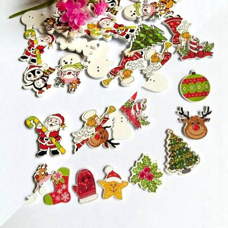 50 Teile/beutel 2-Loch Mix Weihnachtsstern, Holz Weihnachten Dekorative Knöpfe Scrapbook random mix 50pcs von Joom DACH