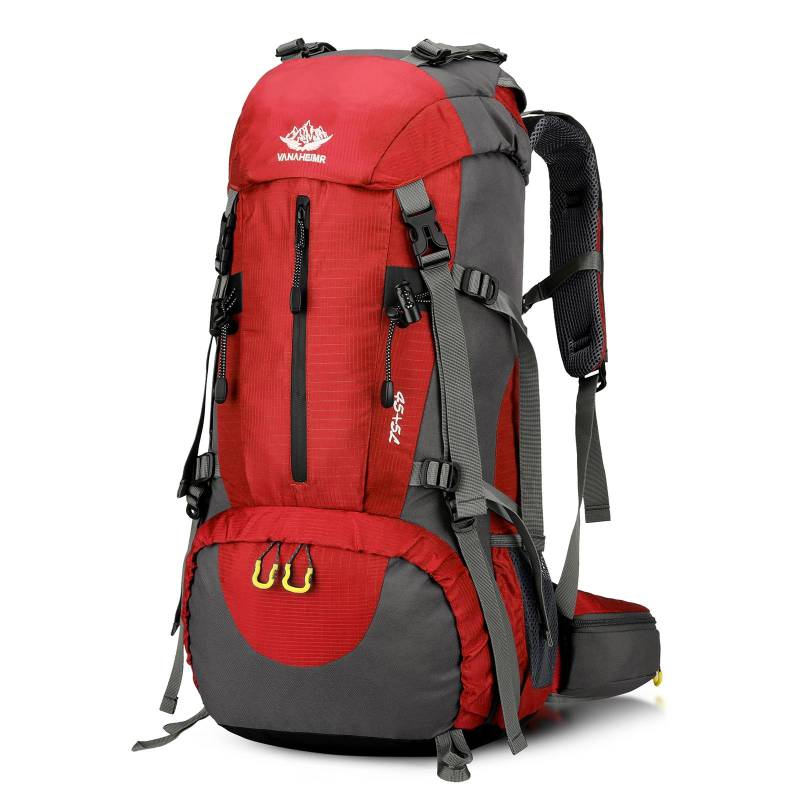 50 l Wanderrucksack, wasserdichter Camping-Rucksack mit Regenschutz, Reise-Tagesrucksack, Tasche mit Schuh rot von Joom DACH